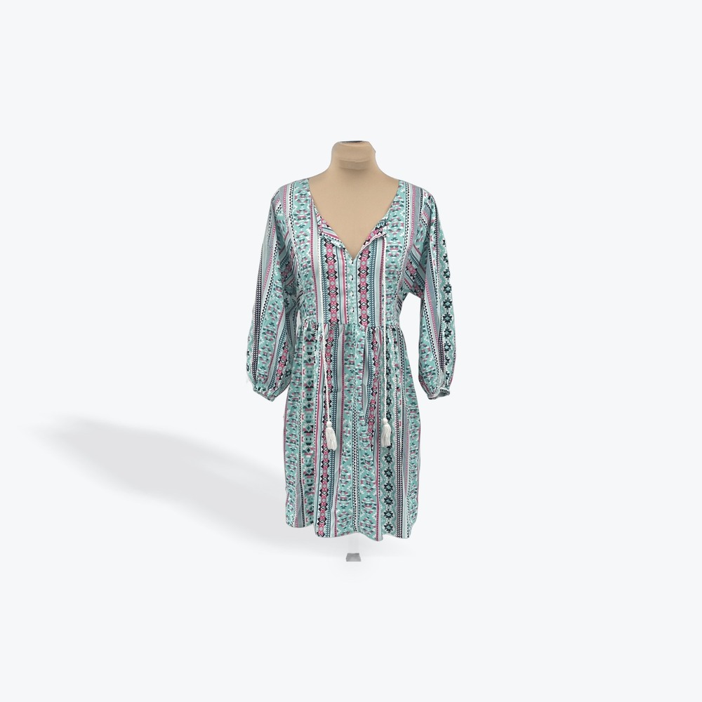 Rock and Roll Cowgirl Dress Medium Teal Pink Aztec Bohemian Festival Tunic‎